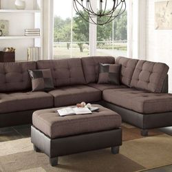 Brand New Chocolate Sectional Sofa With Ottoman