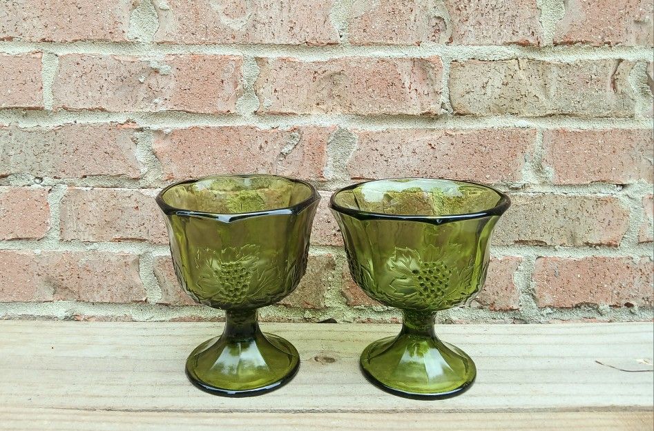 Vintage Colony Harvest Green Glass Planters