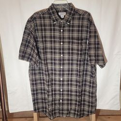 Carhartt Button Down Short Sleeve Shirt Men's L Tall Brown Plaid S277 DKB