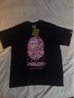 Black pink flower bape tee