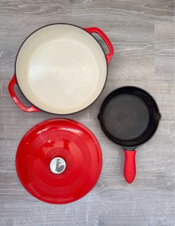 Lodge Cast Enameled Braiser and 8-Inch Seasoned Cast Iron Skillet Set
