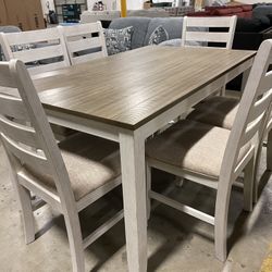 Ashley Farmhouse Table 60” Brand New 7pc Fabric Seats Strong Great family Table Was $1299 Now $850 Already Assembled 