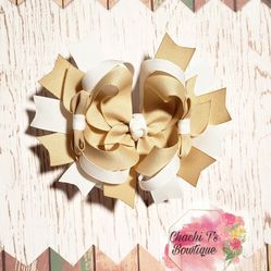 Khaki and white uniform boutique bow