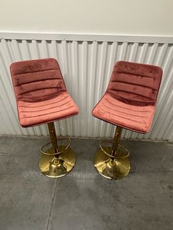 Set of 2 Velvet Bar Stools with Gold Base