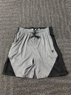 Game Time Mens Gray Black Solid Knit Athletic Gym Shorts M Drawstring