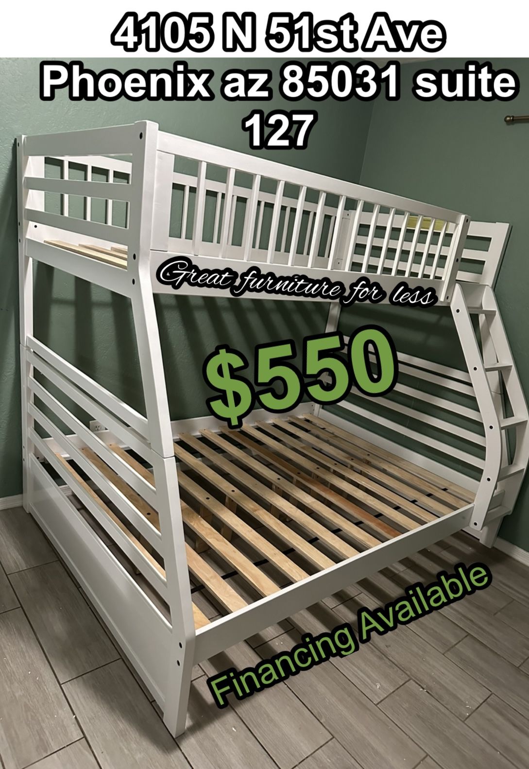Bunk Bed Twin Over Full White / Wood Brand New