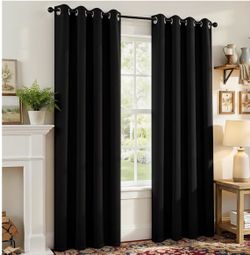 Black Blackout Curtains 84 inch Length 2 Panels Set, Room Darkening Drapes for Living Room Bedroom, Thermal Insulated Light Blocking Grommet Window Cu