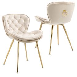 Cream Velvet Tufted Chair