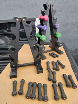 Two Dumbelles Racks+Dumbells Set  -  as is. Everything . Homestead 33033. Delivery fee