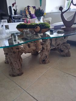 Driftwood Root Coffee Table with Glass Top