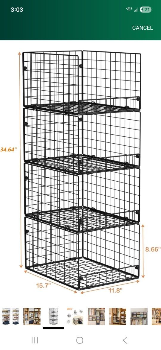 4-Tier Stackable Closet Organizers and Storage Shelves, Foldable Closet Shelf Organizer System, Stackable Storage Bins Drawers for Closet Organizer Sy