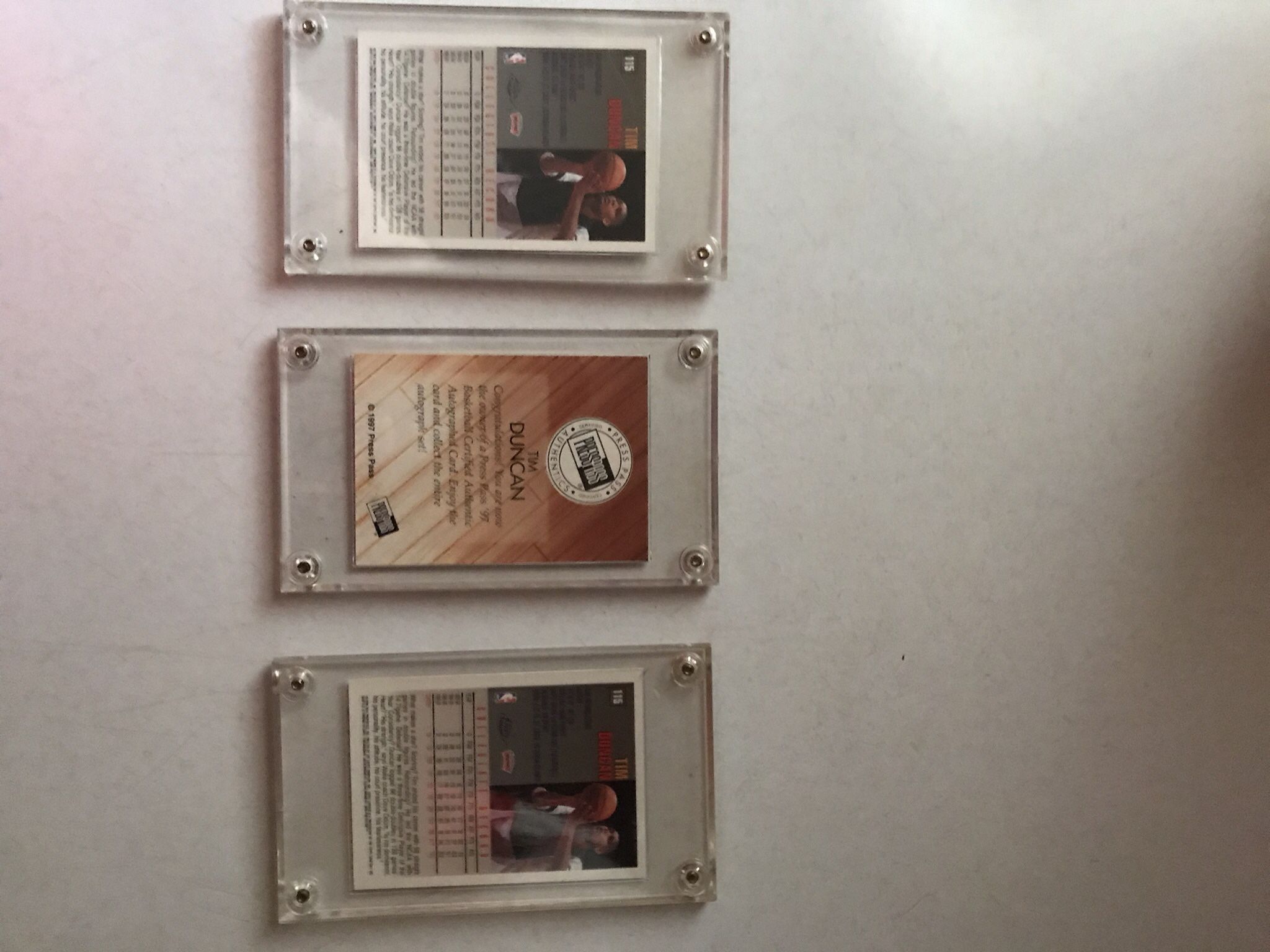 Two Tim Duncan Perfect Rookie Cards Plus Certified Rookie Autograph