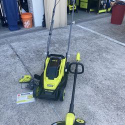 Ryobi 18v 13inch Mower Bundle W Weedeater 