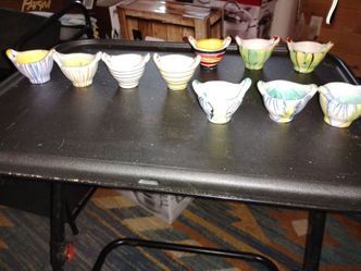 Set of 10 Vintage Hand-Painted Italian Ceramic Mini Bowls