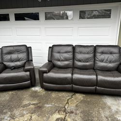 Gray Faux Leather Reclining - Matching Sofa And Chair