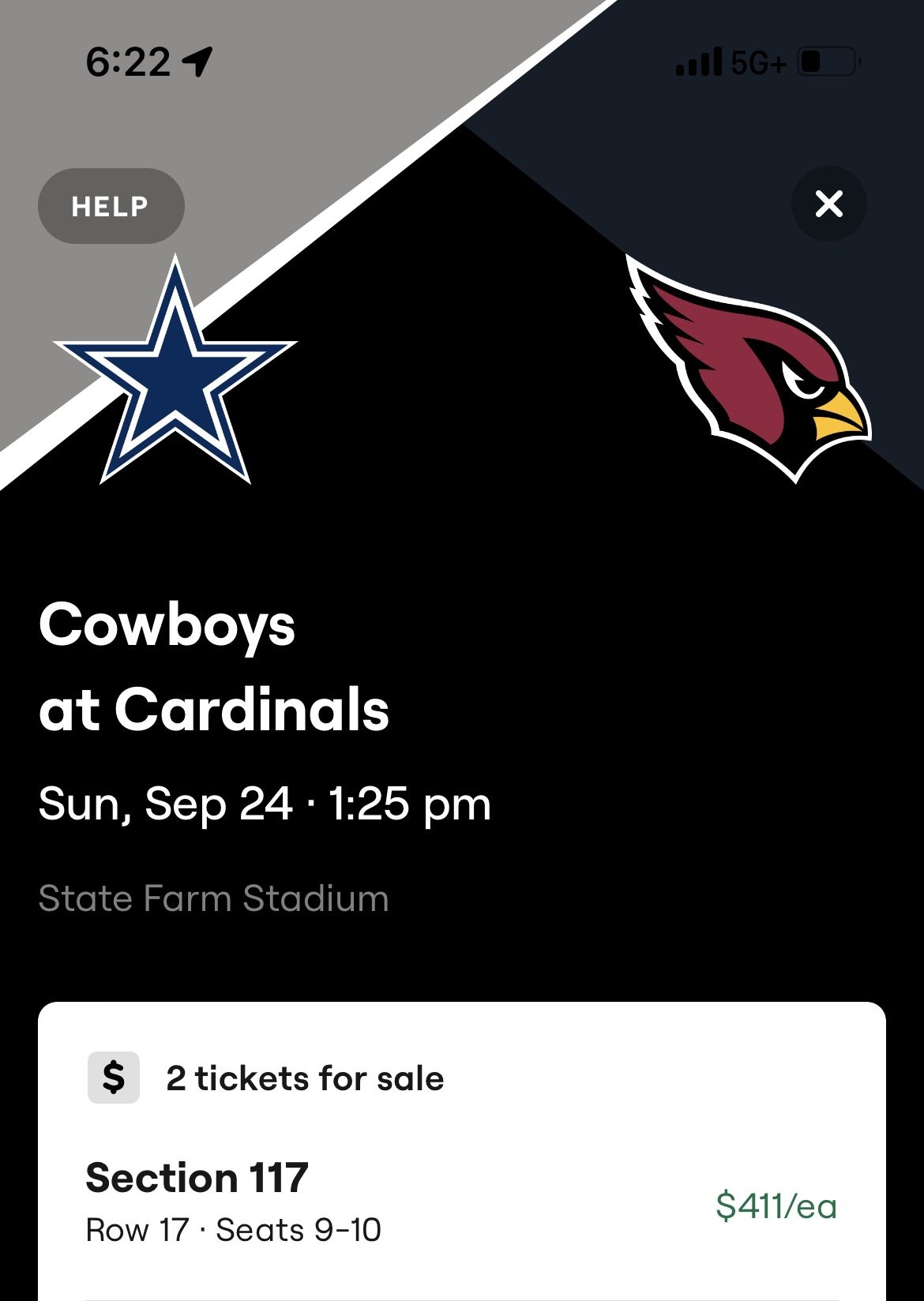 Cardinals Vs Cowboys 2 Tix And Orange Parking