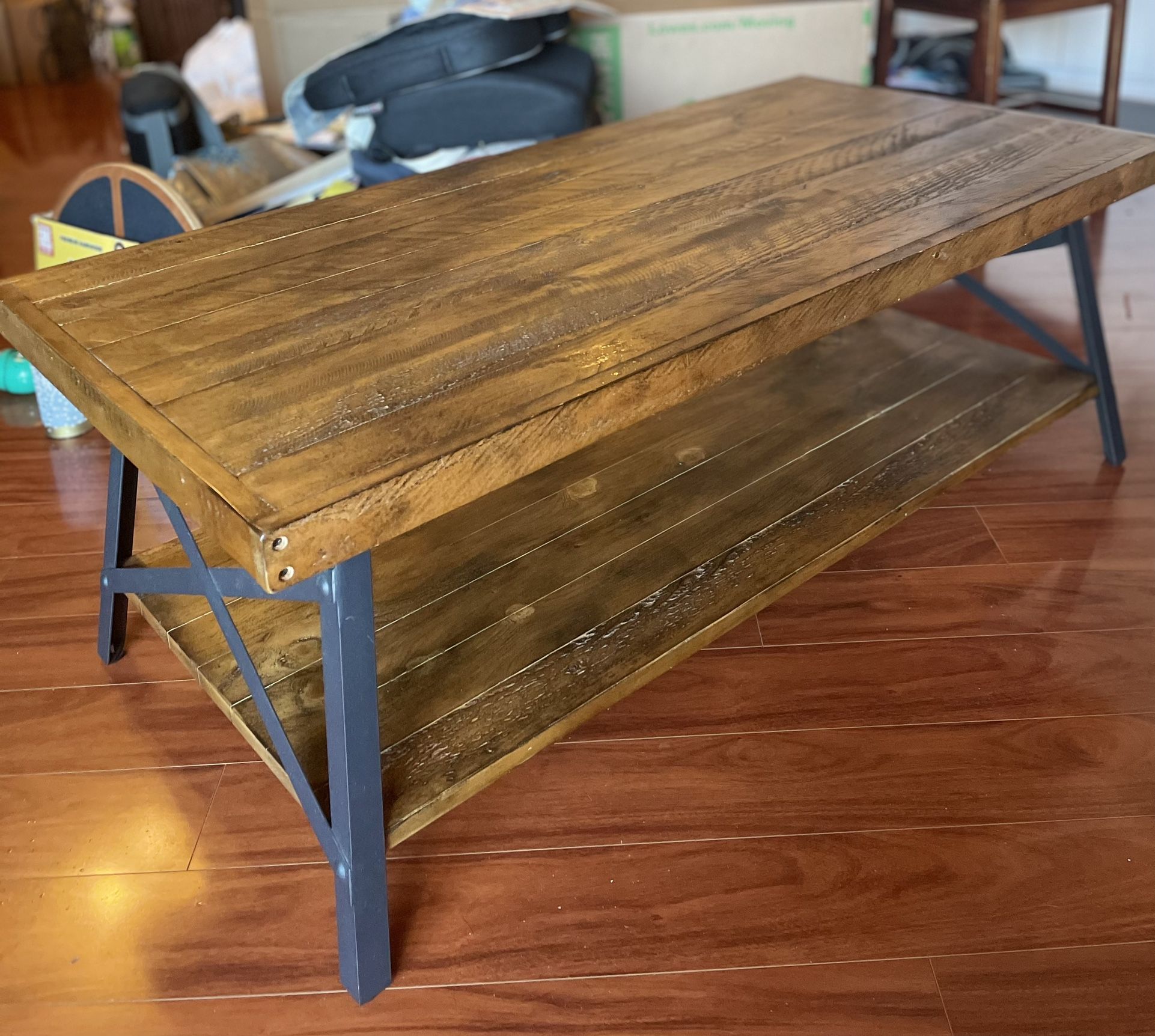 48” Coffee Table | Rustic Industrial Solid Wood & Steel