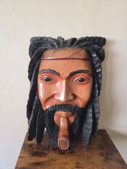 Vintage Hand Carved Wood Art Bob Marley Smoking Man
