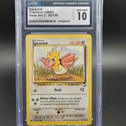 Spearow Pokemon Base Set 2 CGC 10