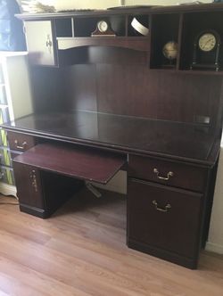 Wooden Desk With Hutch-keyboard tray-storage 