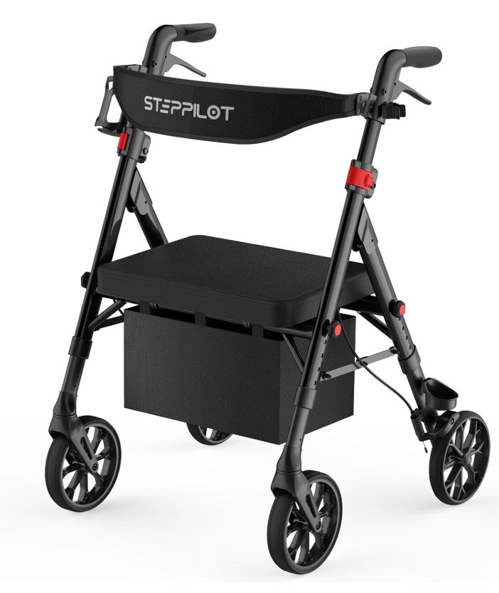 "Foldable Walkers for Seniors with Seat with 8"" PVC Wheels & Brakes"