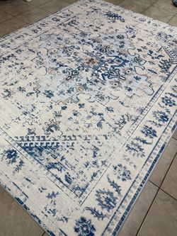 Distressed Blue and Cream Area Rug - 8x10 feet - F76