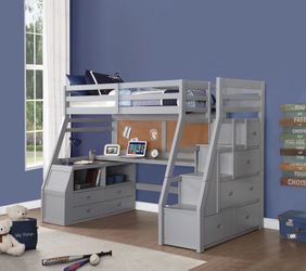 Twin Size Loft Bed w Storage Ladder @Elegant Furniture