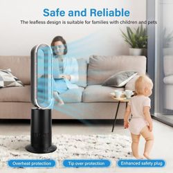 Simple Deluxe 34 Inch Bladeless Tower Fan with Remove, Heater and Fan Combo for Indoor Use, Cooling Oscillating Fan for Home Bedroom