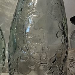 Vintage Handblown Glass Vase Daisy embossed flower Tall Heavy
