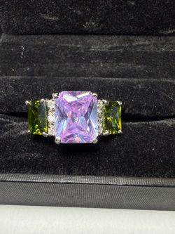 Sterling Silver 925 Ring Size 10 with Purple and Green Stones