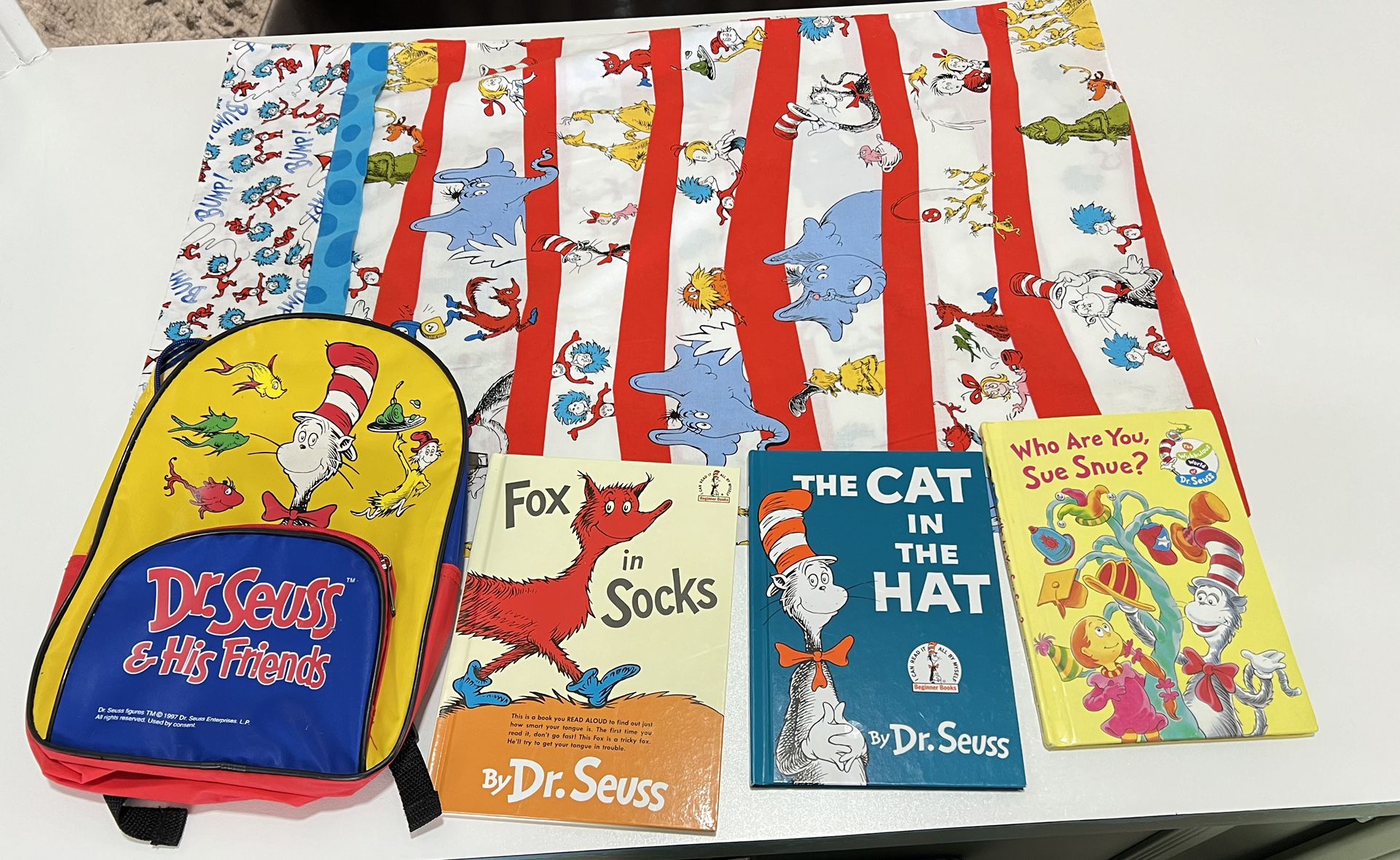 Dr Seuss Books The Cat In The Hat 5 pieces 3 books 1 pillow case 1 small backpack kids