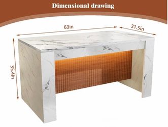 63" Rectangular Imitation Marble Dining Table For 4-6 People, Modern Kitchen Island Table With a Grille Design