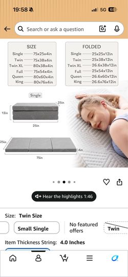 Foldable twin mattress