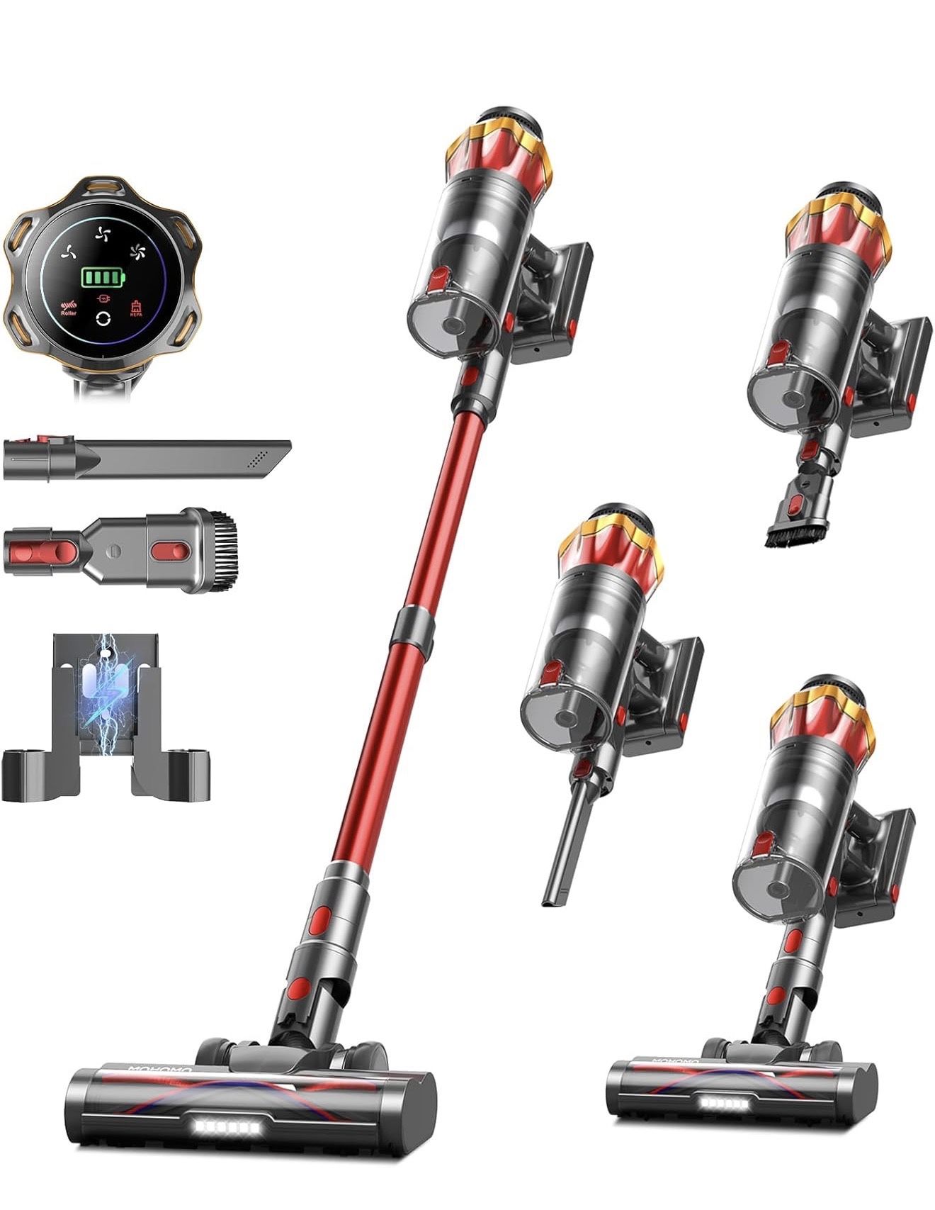 Cordless Vacuum Cleaner, 600W/50KPa/70Mins Vacuum Cleaners for Home, Self-Standing Stick Vacuum with Anti-Tangle Brush & OLED Touch Screen, Vacuum Cle