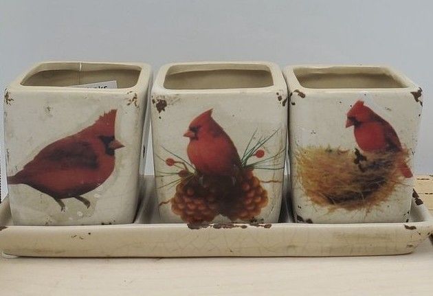 3 Cardinal Ceramic Planters Set