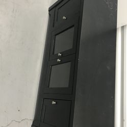 Black entertain Center With Cabinets And Glass Doors