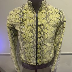 Vera Pelle Women Jacket Leather Snake Print Green M