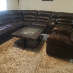 Pure Leather Sofa With Coffee Table & Carpet 