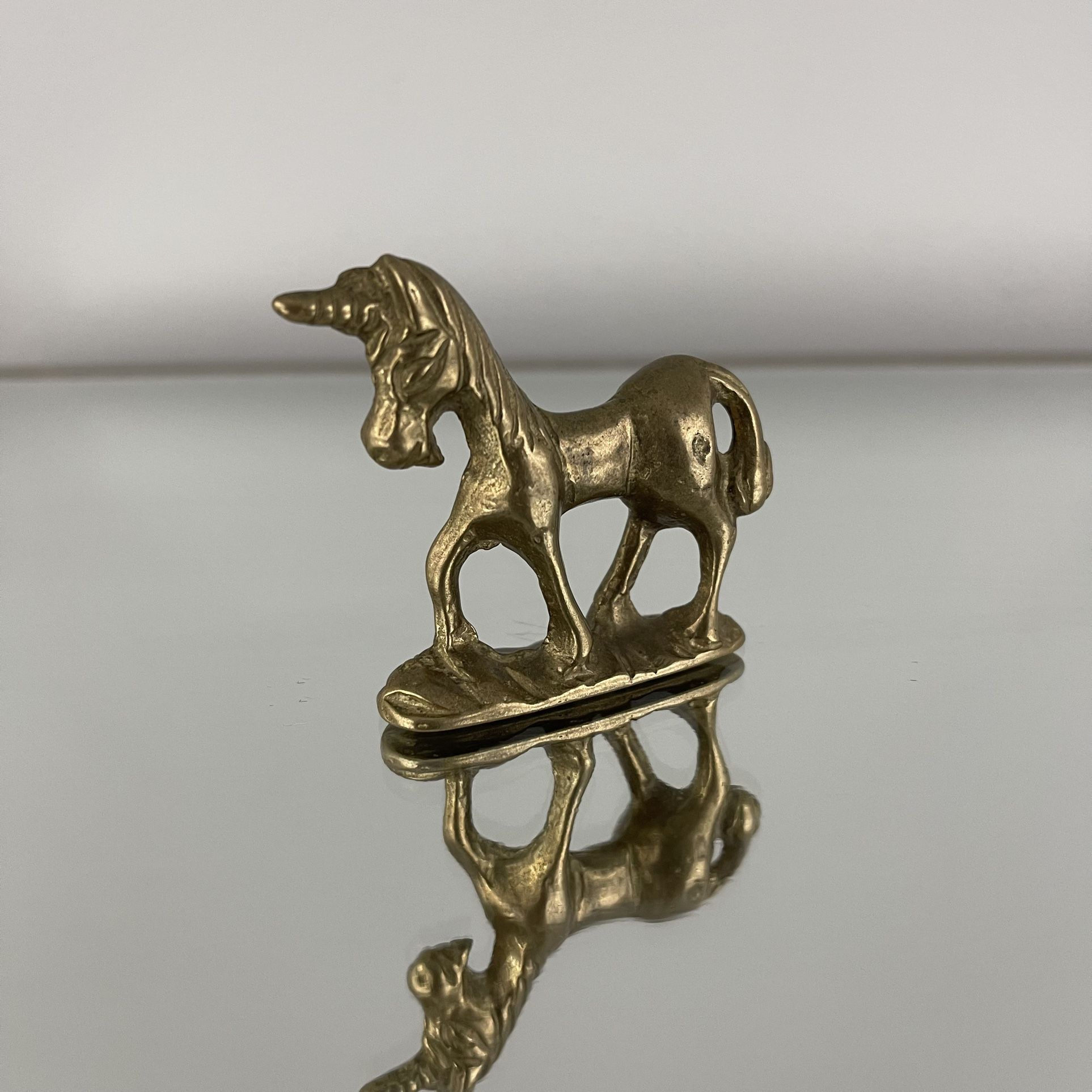 Vintage Miniature 2” Tall Brass Unicorn Figurine Statue