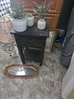Dark Wood Side Table with Drawer
