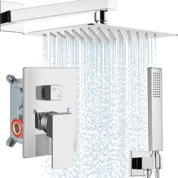 Mindaya - Shower Set - Wall Mount Shower w/ 10 in Square Rain Shower Head & Hand Sprayer - Open Box