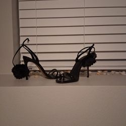 Black Flower Heels