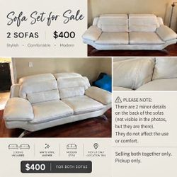 White Vinyl Leather Sofa Set – 2 Sofas