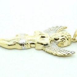 Mens Women's 14K Yellow White Gold Cherub Angel 2 Tone Pendant 3D 50mm #20658B