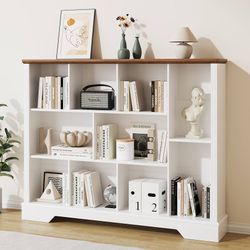 10-Cube Storage Bookcase, Modern 3-Tier Wooden Storage Organizer Open Bookshelf with Base for Living Room, Bedroom, Home Office  10-Cube Op