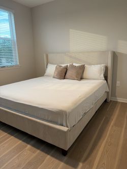 Upholstered King Bed Frame with Wingback Headboard