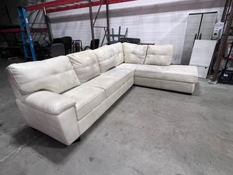 White Leather L-Shaped Sectional Sofa