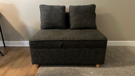 Dark Gray Fabric Storage Ottoman with Cushions