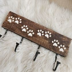 Boho Chic Modern Solid Wood and Metal White Dog Paws Wall Rack Hooks🐶✨️🐾