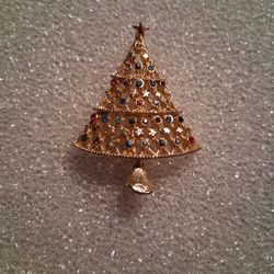 VINTAGE RHINESTONE CHRISTMAS TREE 🎄 BROOCH UNSIGNED 